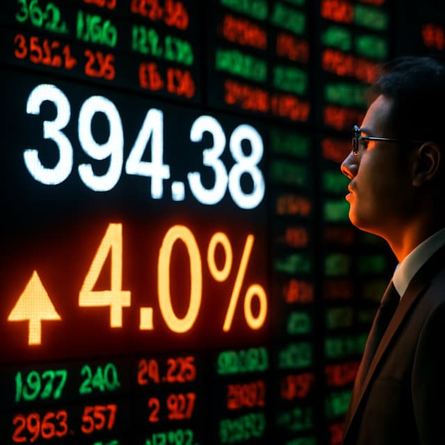 櫃買市場加權指數上漲15.18點至394.38點，漲幅4%